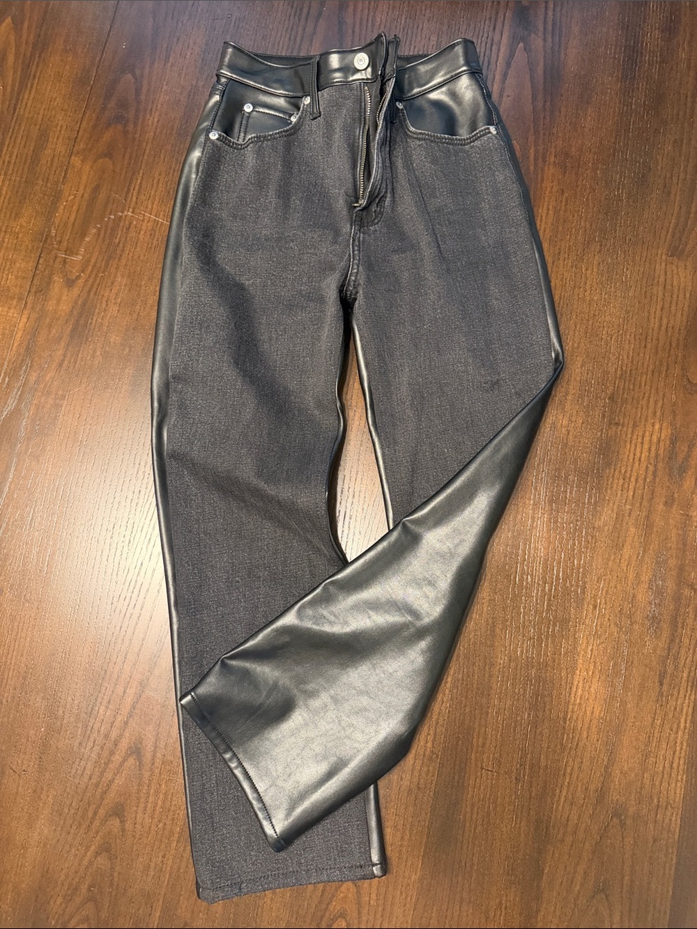 Abercrombie & Fitch Black Straight Jeans with Leather-Look Panels